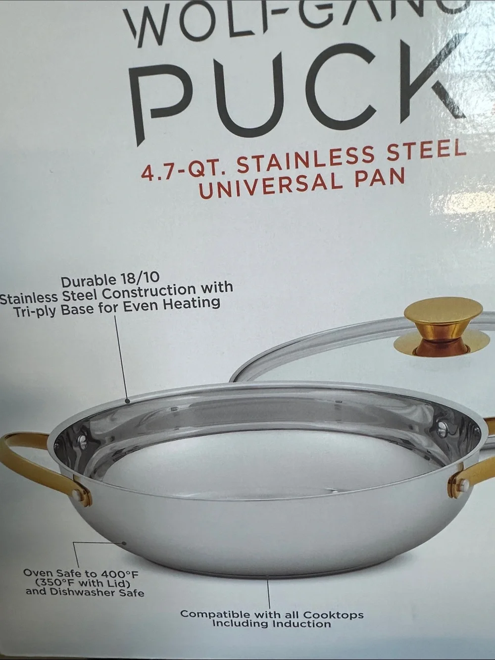 Wolfgang Puck 4.7-Qt Stainless Steel Universal Pan with Gold Handles